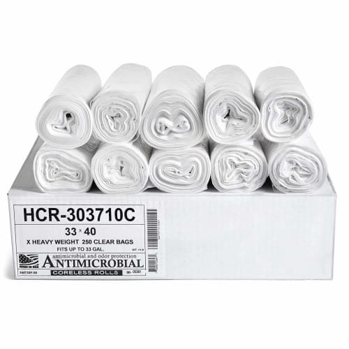 Can Liner, High Density, 30x37 Coreless Rolls, Clear, 8 Micron, Fits 33 Gallon